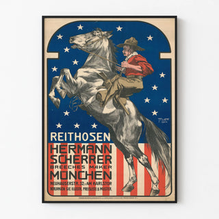 Vintage poster Reithosen Hermann Scherrer Munich rearing horse