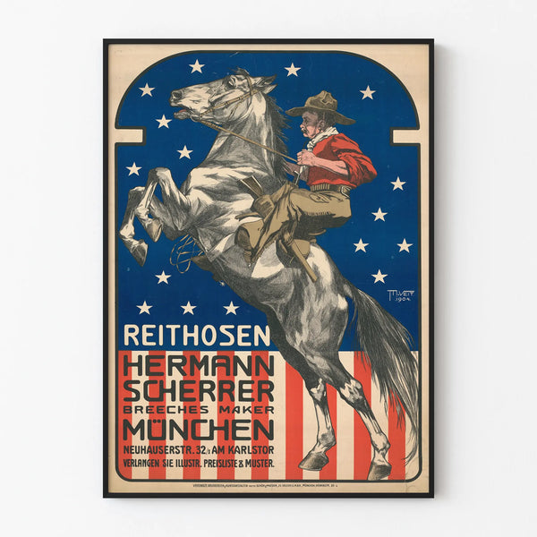 Vintage poster Reithosen Hermann Scherrer Munich rearing horse