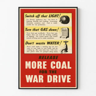 Vintage poster raising awareness about energy conservation for the war effort