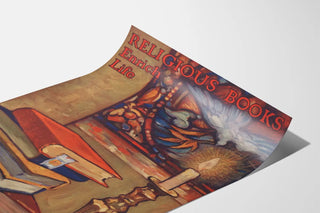 Religious wall decoration poster with books and candle