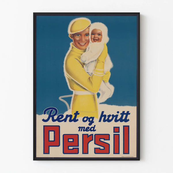 Vintage poster of Persil baby and mother in winter