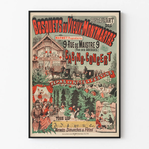Vintage poster of the Bosquets Restaurant in Old Montmartre – Retro wall decoration