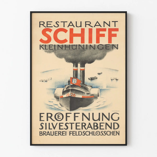 Vintage Restaurant Schiff Poster Kleinhüningen 1928