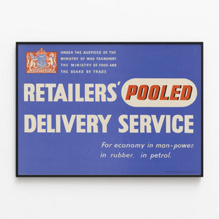 Vintage Retailers Poster Pooled Delivery Service — framed artwork on a wall