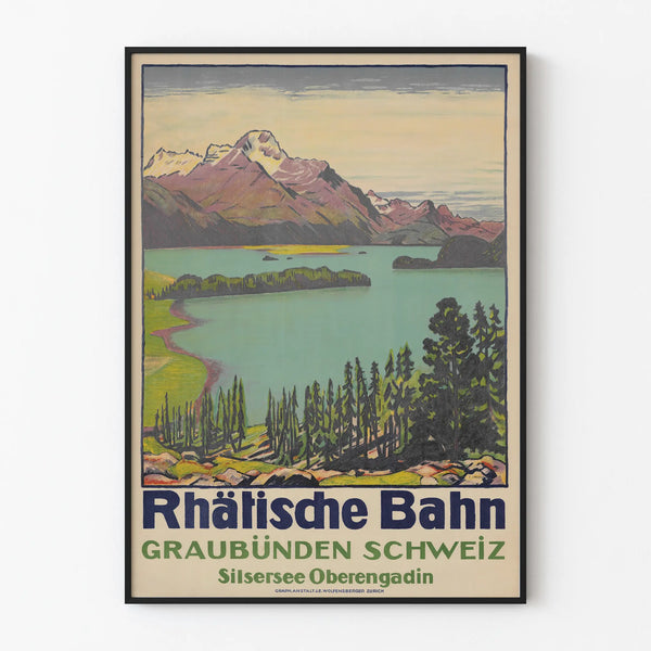 Vintage Swiss Poster Rhätische Bahn Silsersee Oberengadin