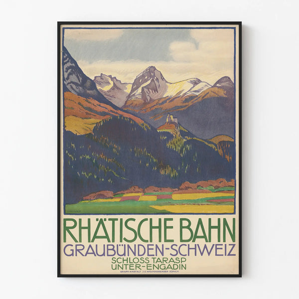 Vintage poster of the Rhaetian Railway - Tarasp Castle in Engadine