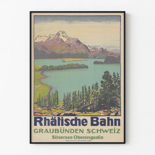 Vintage Poster Rhätische Bahn – Lake Silsersee and Oberengadin in Switzerland