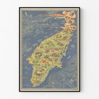 Decorative poster of illustrated map of Rhodes