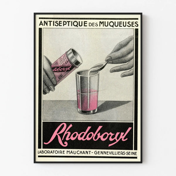 Vintage advertising poster for Rhodoboryl mucous membrane antiseptic