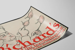 Vintage poster of a chef at the grill with skewered chickens — artwork view