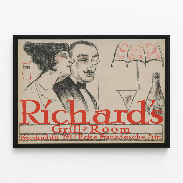 Vintage Richards Grill Room Poster - Elegant Wall Decoration — framed artwork on a wall