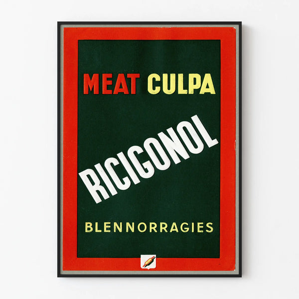 Vintage typographic poster Meat Culpa Ricigonol