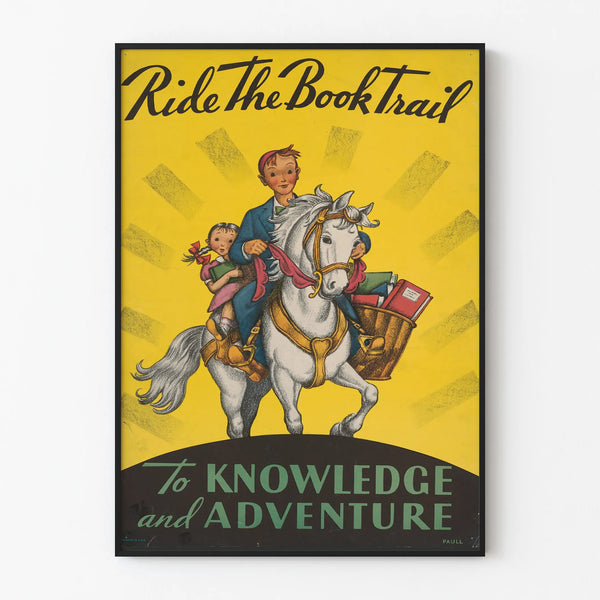 Vintage poster Ride The Book Trail for educational wall decoration