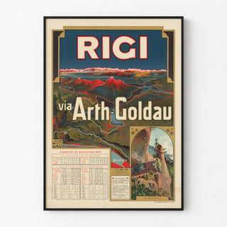Vintage Rigi via Arth-Goldau Poster – Map and Schedule 1904