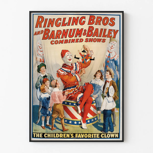 Vintage poster of Cirque Ringling Bros and Barnum & Bailey with clown and children