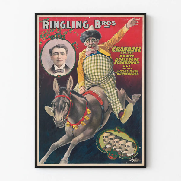 Vintage poster of Ringling Bros Crandall equestrian comedy show