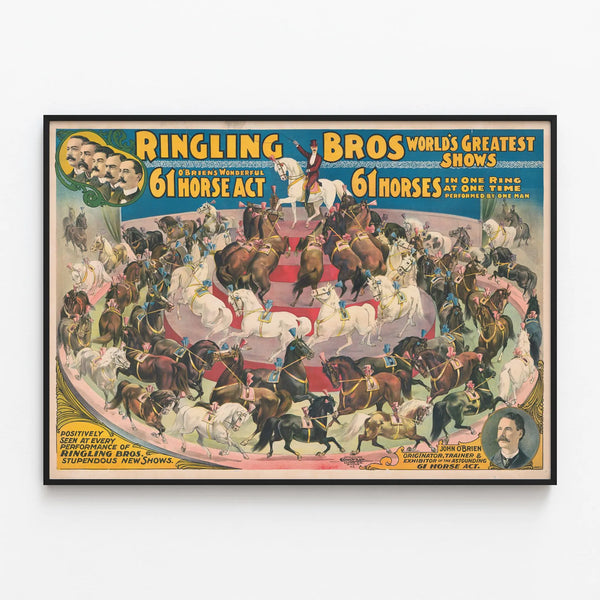 Vintage Poster Ringling Bros 61 Horses Equestrian Show — framed artwork on a wall