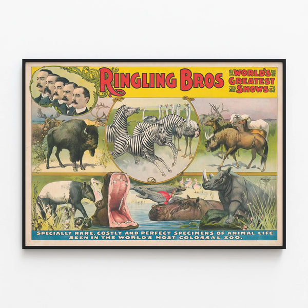 Vintage Poster Ringling Bros World's Greatest Shows - Animal Wall Decoration — framed artwork on a wall