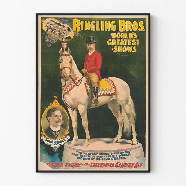 Vintage Poster Ringling Bros - Silver King Horse ridden by John O'Brien