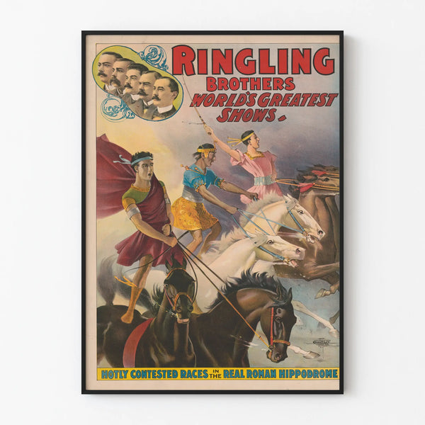 Vintage poster of Ringling Brothers courses at the Roman hippodrome