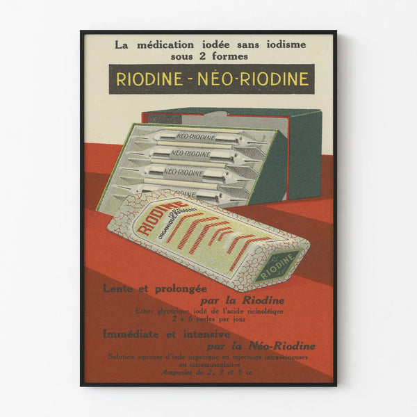 Vintage RIODINE advertisement poster - Retro medical wall decoration