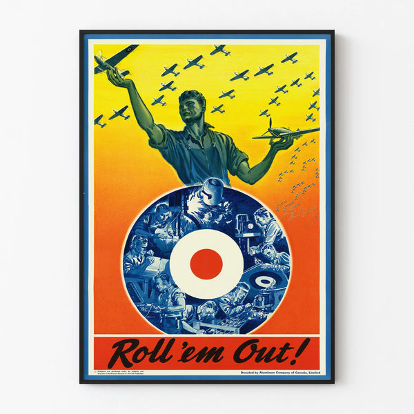 Vintage Poster Roll'em Out - Retro Wall Decoration with Airplanes and Industry