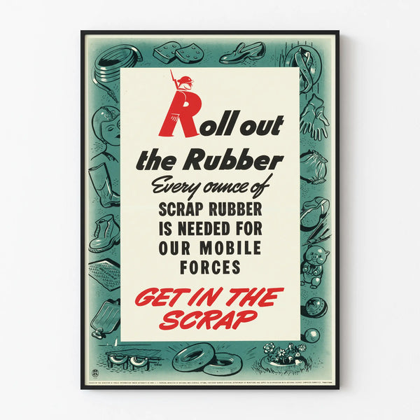 Vintage poster Roll Out The Rubber for patriotic wall decoration