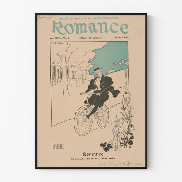 Vintage romantic poster of the elegant cyclist