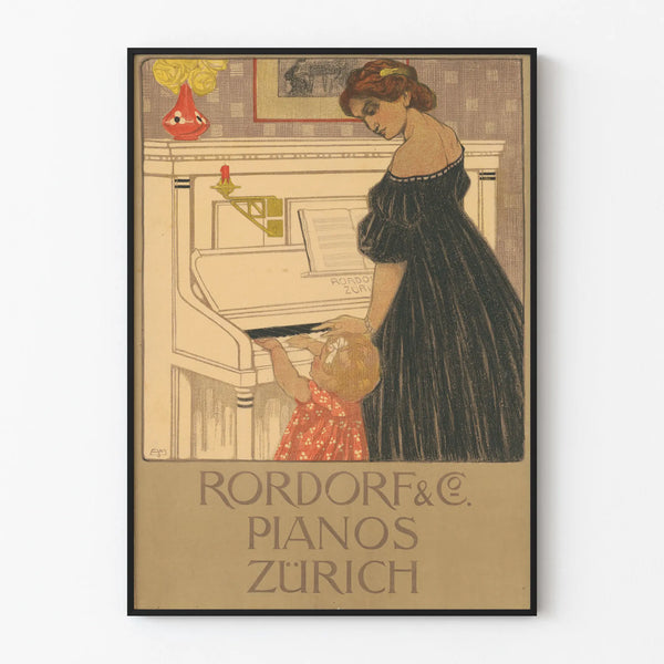 Vintage musical wall decoration poster Rordorf & Co. Pianos Zurich