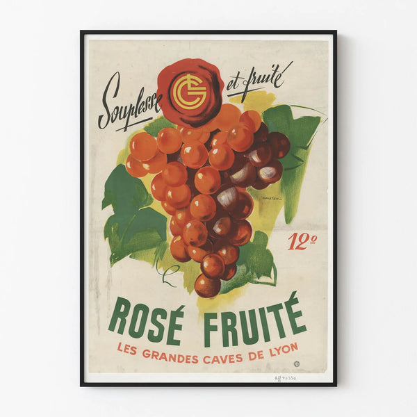 Vintage Rosé Fruity Poster - Wine & Grape Wall Decoration