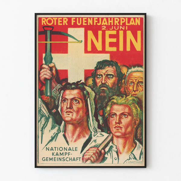 Vintage Swiss political poster « Roter Fünfjahrplan Nein »