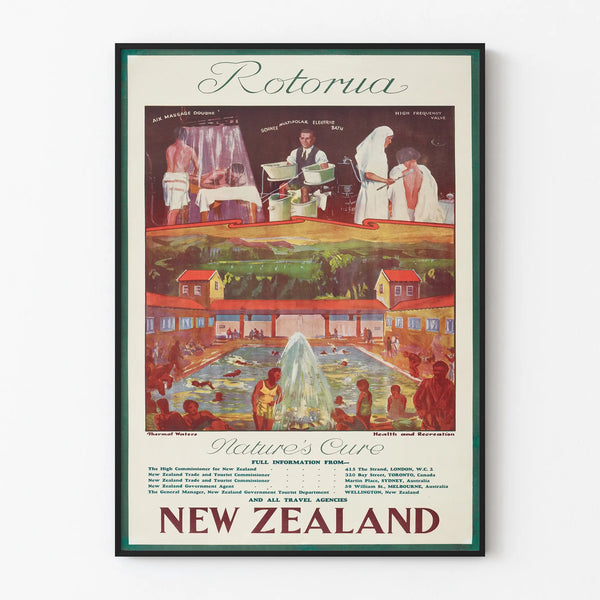 Vintage poster of Rotorua, New Zealand - Spa and thermal spring wall decoration