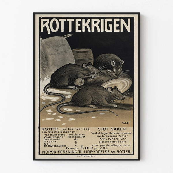 Vintage Norwegian Poster Rat War - Original Wall Decoration with Rats