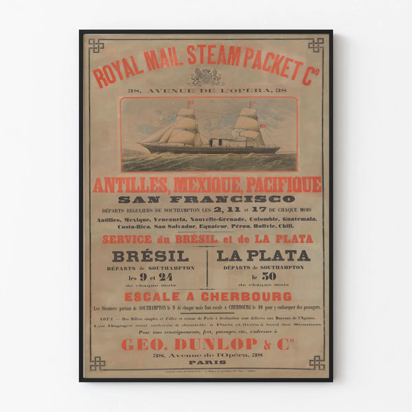 Vintage Royal Mail Steam Packet Poster - Marine Wall Decoration