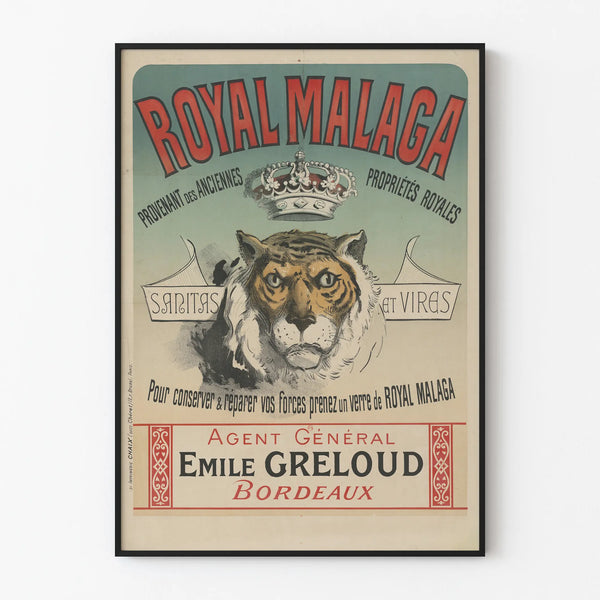 Vintage Royal Malaga Poster with Tiger and Crown