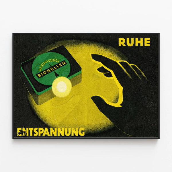 Vintage poster Ruhe Relaxation: calming wall decoration poster Artem Legrand — framed artwork on a wall