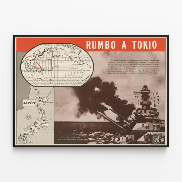 Vintage Wall Poster "Rumbo a Tokio" War Map – Historical Decoration — framed artwork on a wall