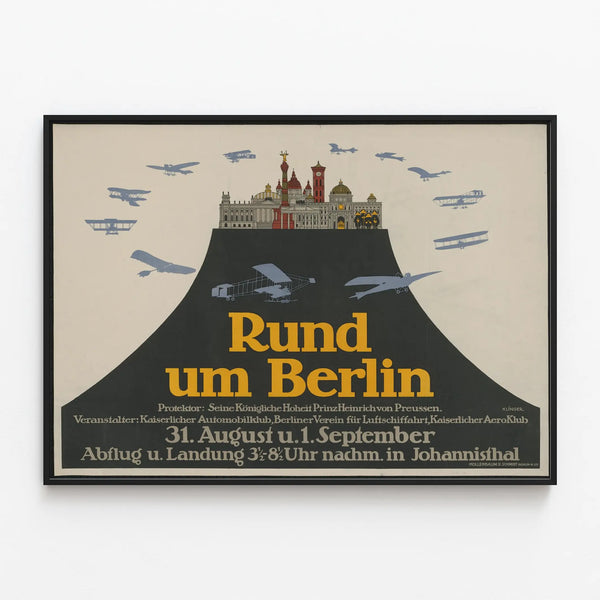 Vintage Poster Around Berlin - Aviation and City Wall Decoration — framed artwork on a wall