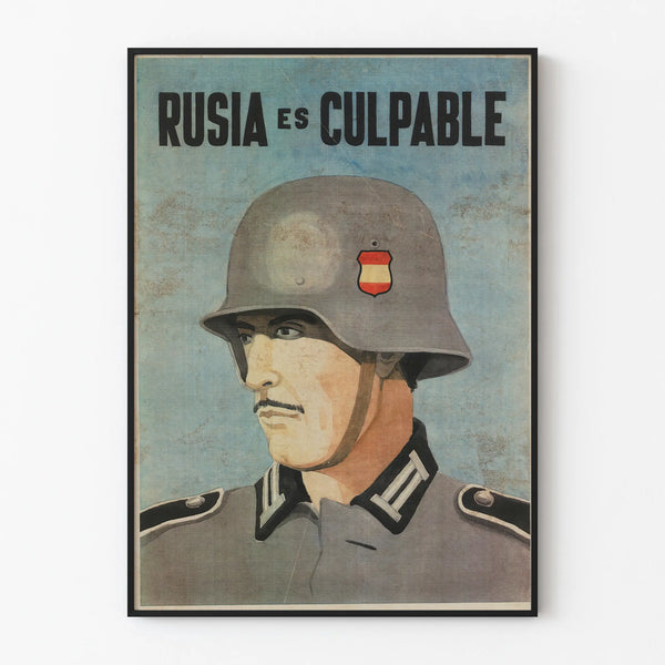 Vintage War Poster 'Russia is Guilty' Soldier in Helmet