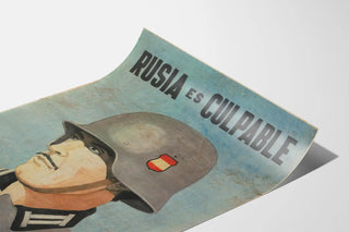 Vintage wall poster of a soldier with a gray helmet 'Russia is Guilty'