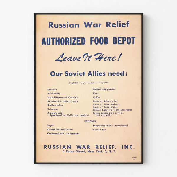 Vintage Russian War Relief Poster - Food Depot Authorized