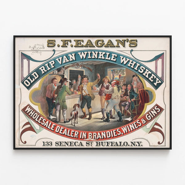 Decorative poster Old Rip Van Winkle Whiskey S.F. Eagan’s Buffalo — framed artwork on a wall