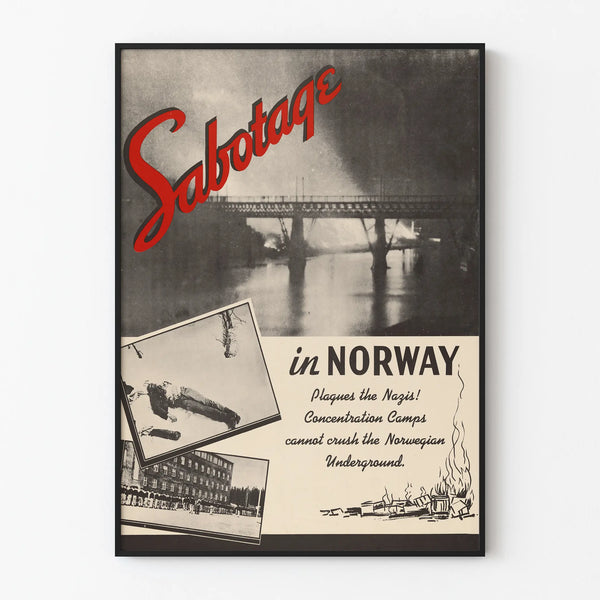 Vintage poster of sabotage in Norway against the Nazis