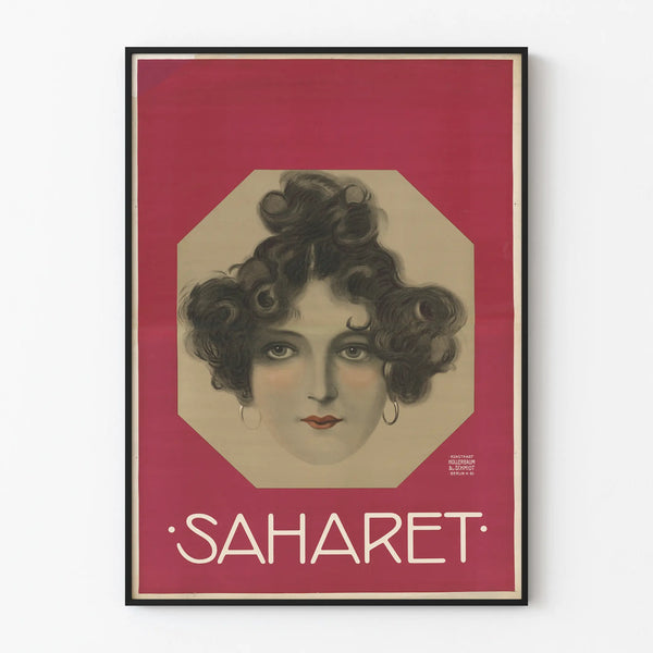 Vintage poster Saharet Female portrait with curly hair