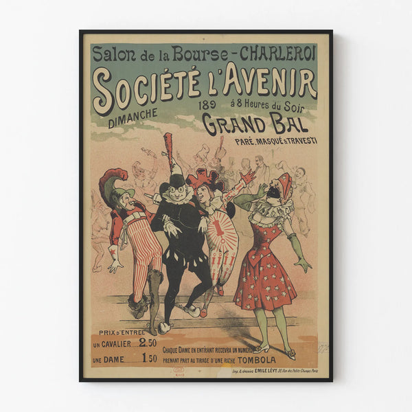 Vintage poster of the Grand Masquerade Ball in Charleroi by Société l'Avenir