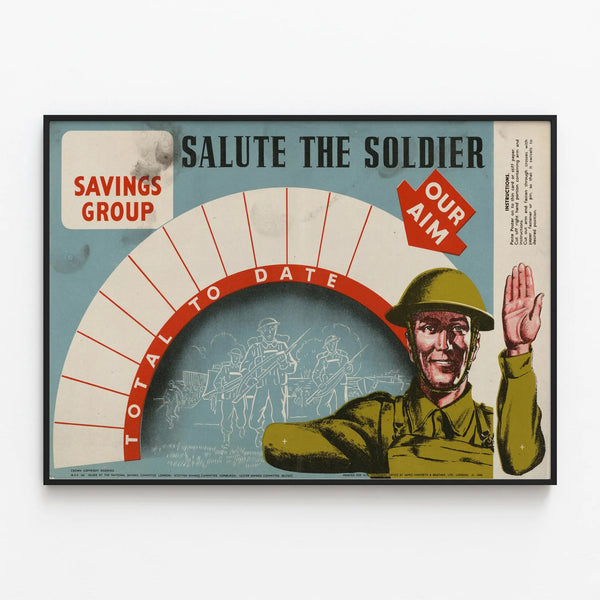 Vintage poster Salute the Soldier - Military wall decoration poster — framed artwork on a wall