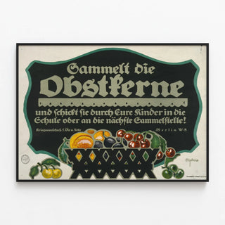 German vintage poster - Fruit seed collection for schools and collection points — framed artwork on a wall