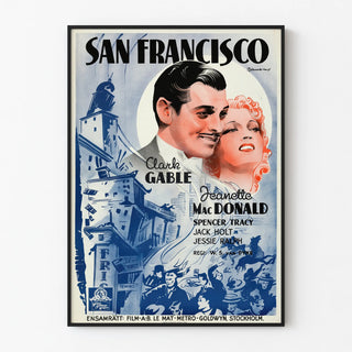 Vintage poster of San Francisco featuring Clark Gable and Jeanette MacDonald