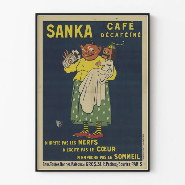 Vintage Sanka decaffeinated café poster retro wall decoration