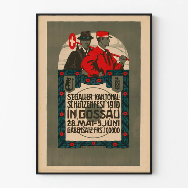 Vintage poster of the Saint-Gall Cantonal Shooting Festival 1910 wall decoration